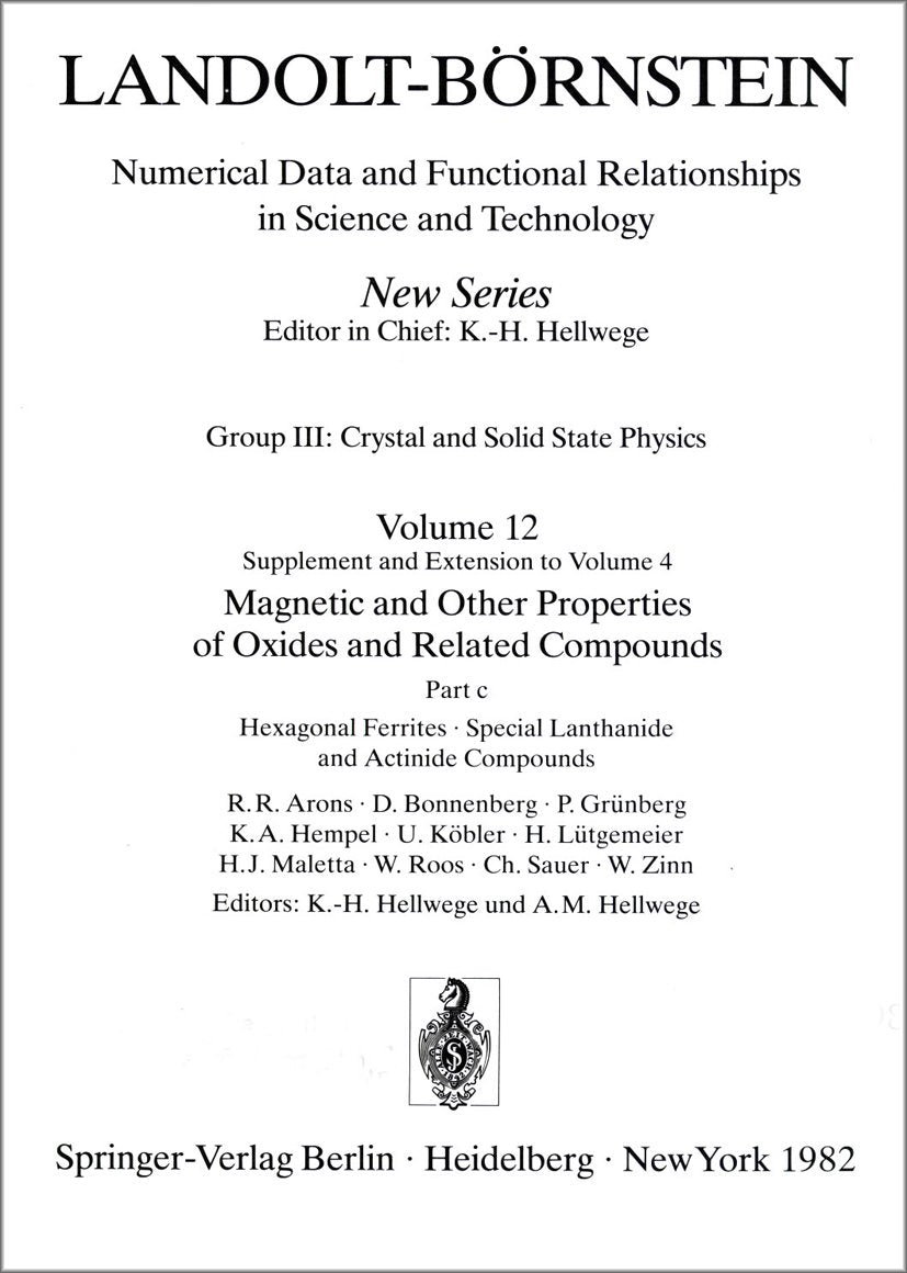 Landolt-Börnstein: Numerical Data and Functional Relationships in Science and Technology - New Series