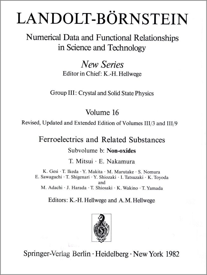Landolt-Börnstein: Numerical Data and Functional Relationships in Science and Technology - New Series