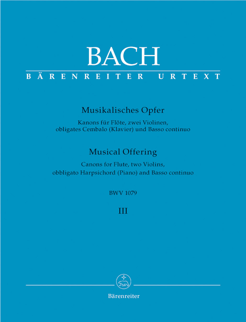 "Musical Offering" BWV 1079:
Canons for Flute, two Violins, obbligato Harpsichord (Piano) and Bc