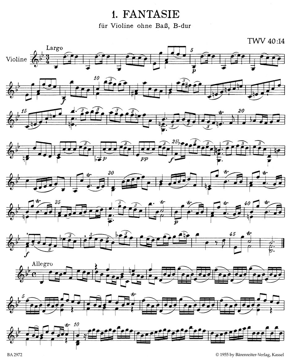 Twelve Fantasias for Violin without bass TWV 40:14-25