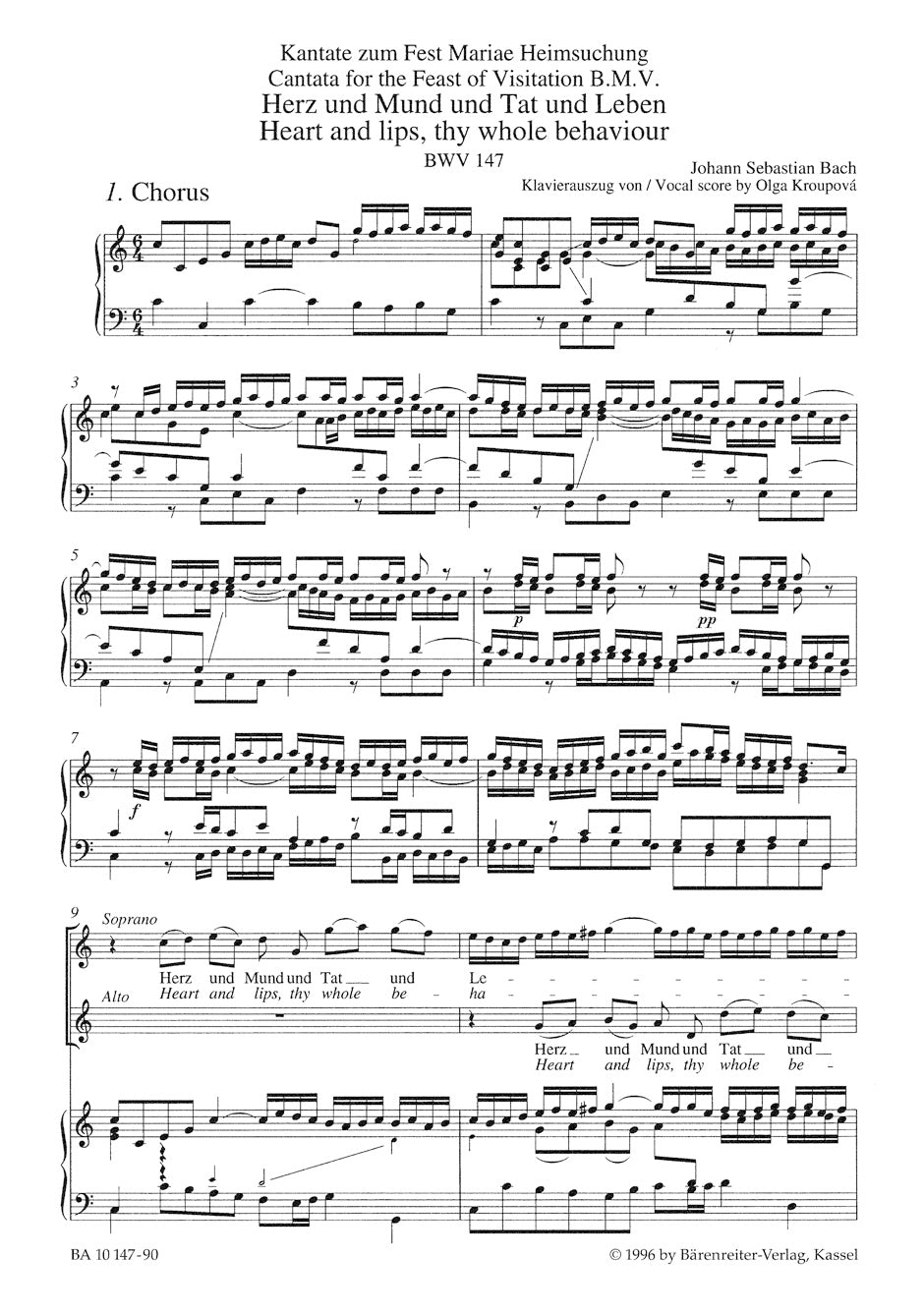 Cantata BWV 147 Herz und Mund und Tat und Leben / Heart and lips, thy whole behaviour