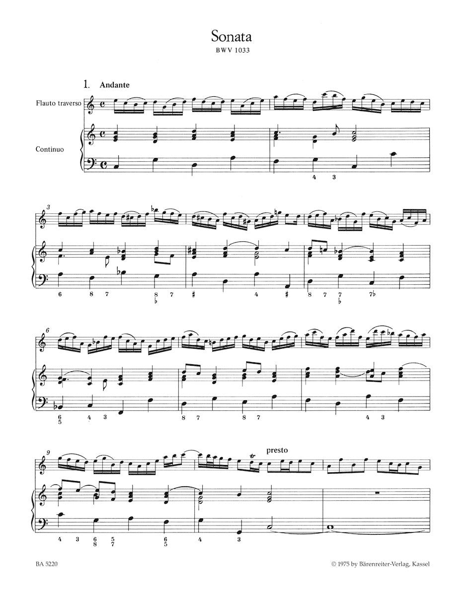 Three Sonatas for Flute and Harpsichord (obbligato) or Bc. BWV 1033, 1031, 1020