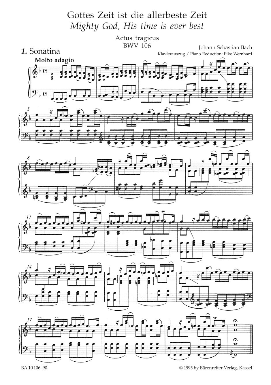 Cantata BWV 106 Gottes Zeit ist die allerbeste Zeit / Mighty God, His time is ever best (Actus tragicus)