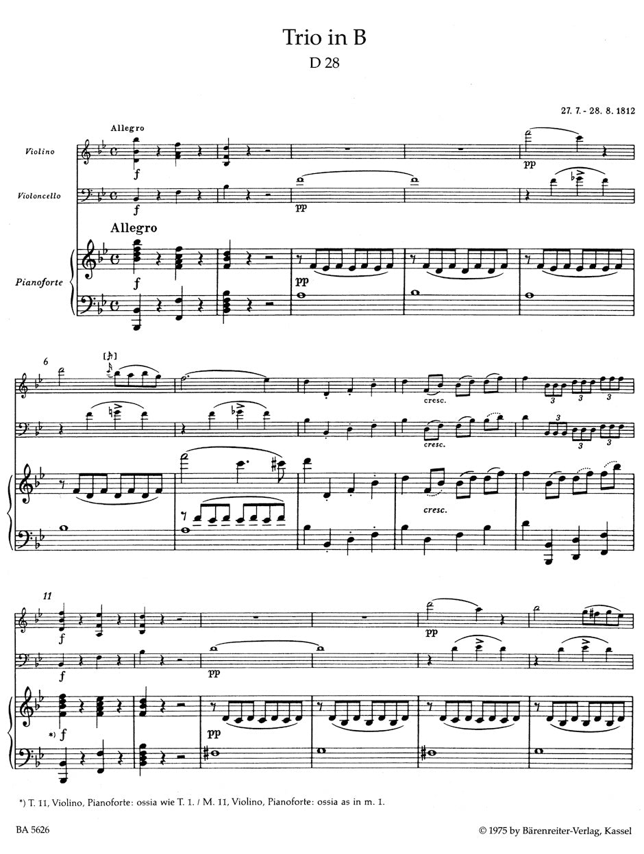 Trios in B-flat maj D 28 and in E-flat maj
D 897 op. post. 148