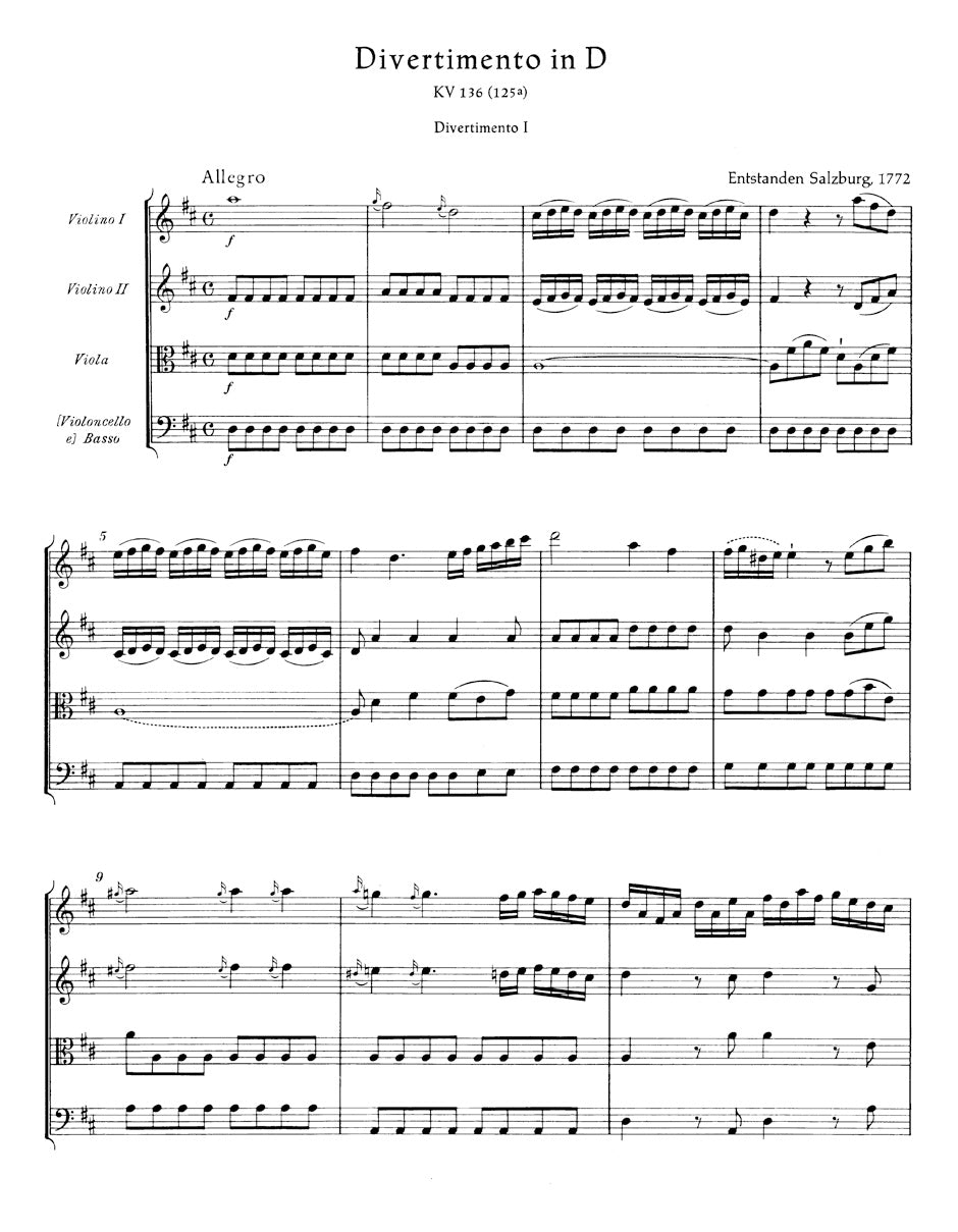 Three Divertimenti for Strings K. 136-138