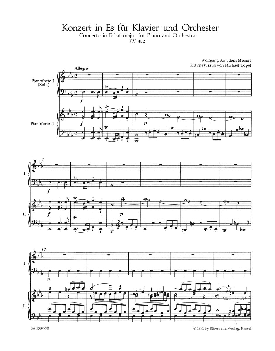 Piano Concerto No. 22 in E-flat maj K. 482