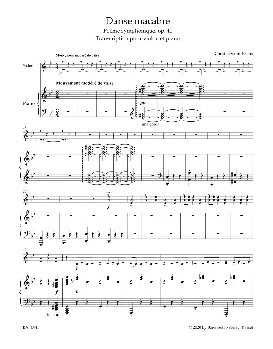 Danse macabre op. 40. Transcription for Violin and Piano by the Composer