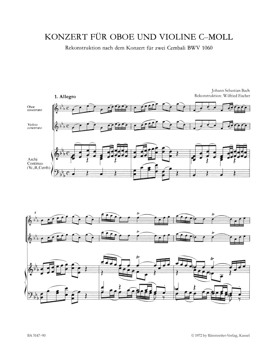 Concerto in C min for Oboe, Violin, strings and Bc reconstructed from BWV 1060
