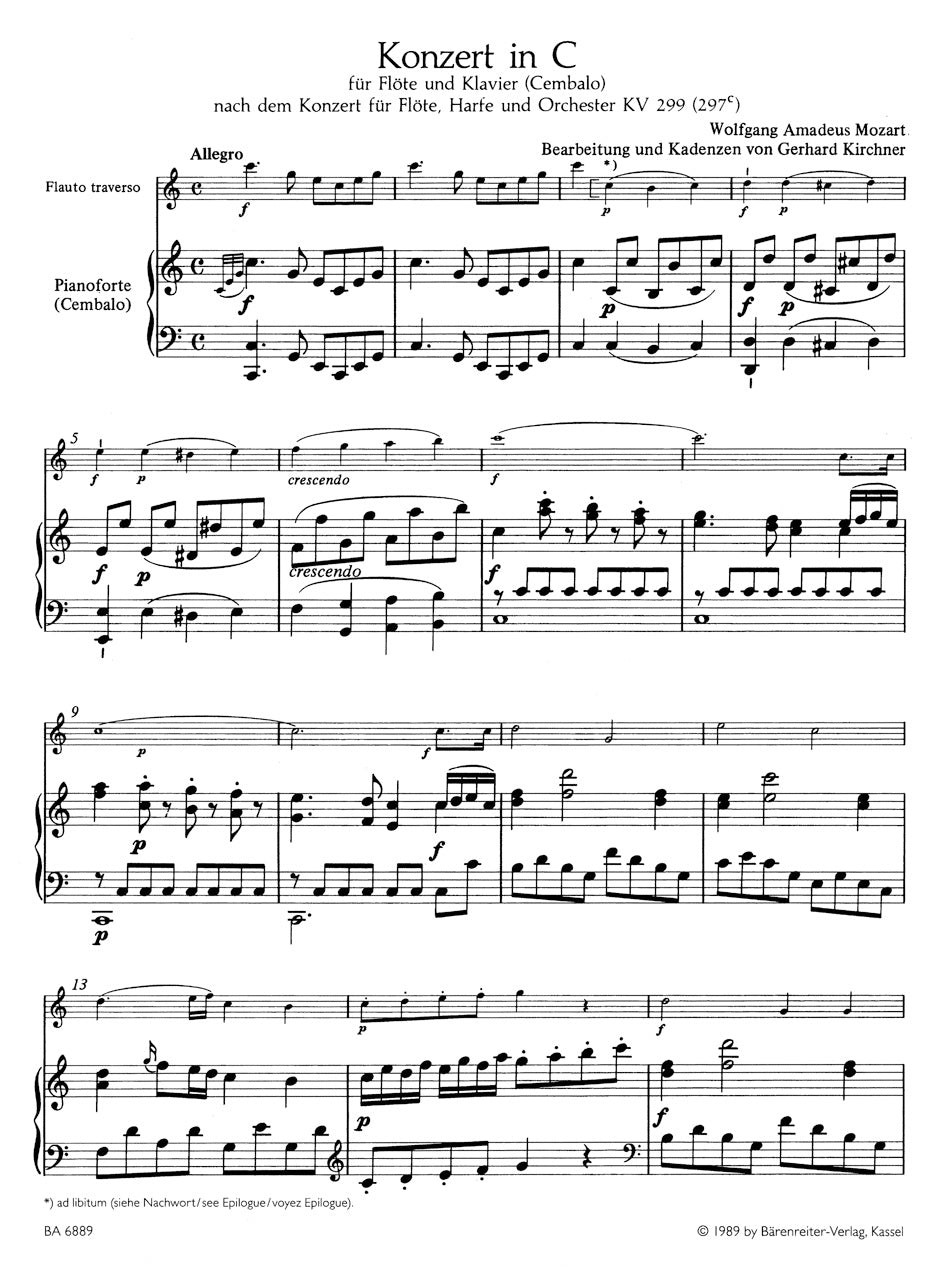 Concerto in C maj for Flute und Piano after the Concerto K. 299 (297c) for Flute, Harp and Orchestra