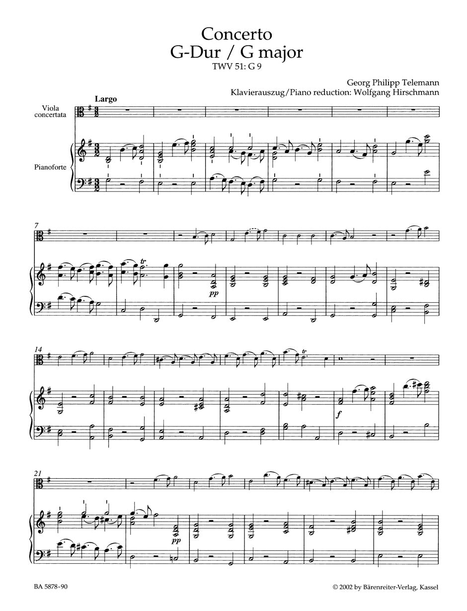 Concerto in G maj for Viola, Strings & Bc