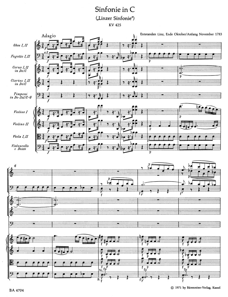 Symphony No. 36 in C maj K. 425 "Linz"