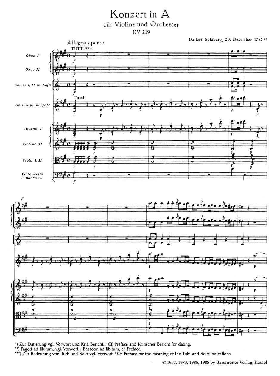 Violin Concerto No. 5 in A maj K. 219