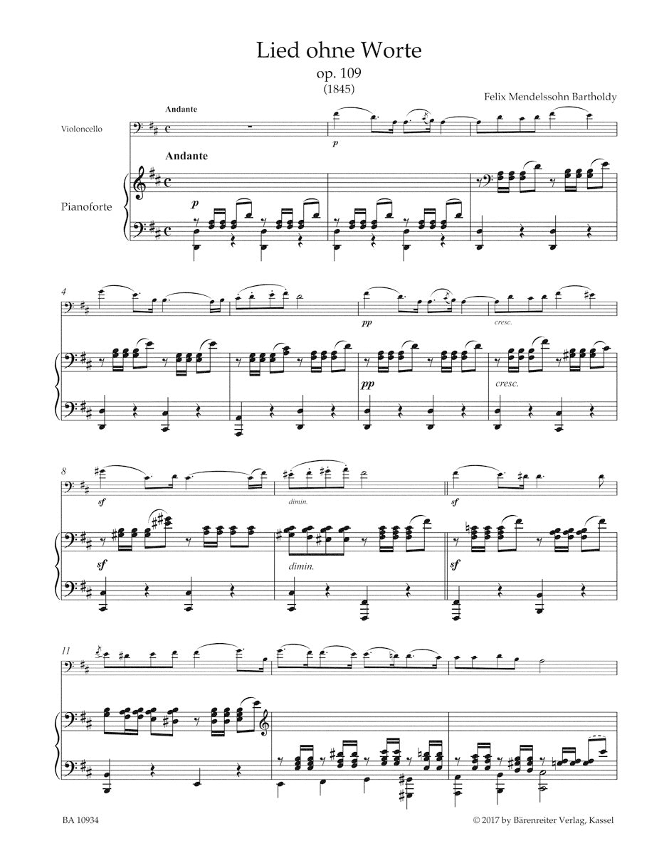 Songs without Words for Violoncello and Pianoforte op. 109
