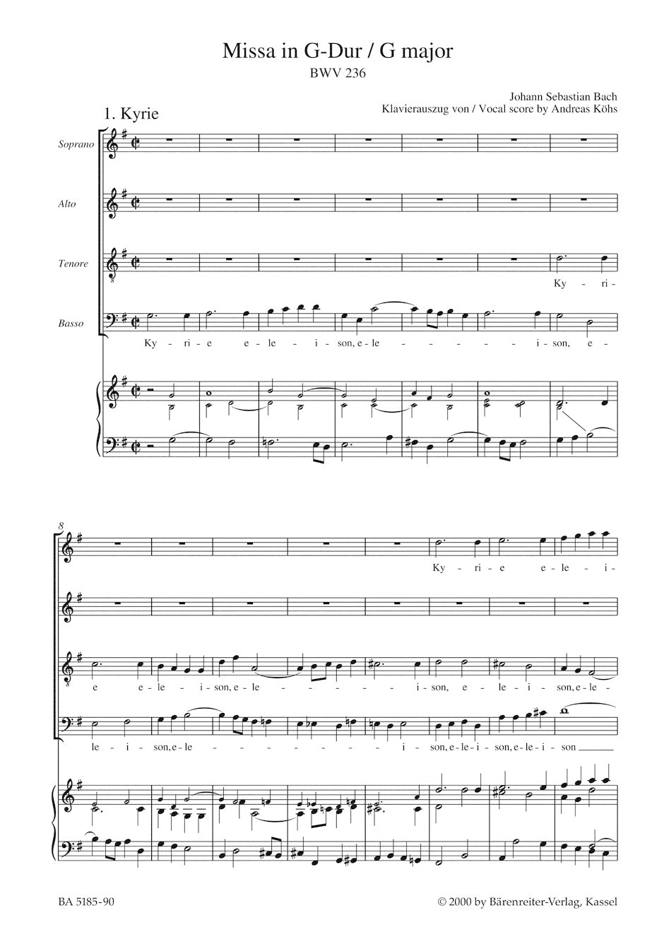 Lutheran Masses: Mass in G maj BWV 236