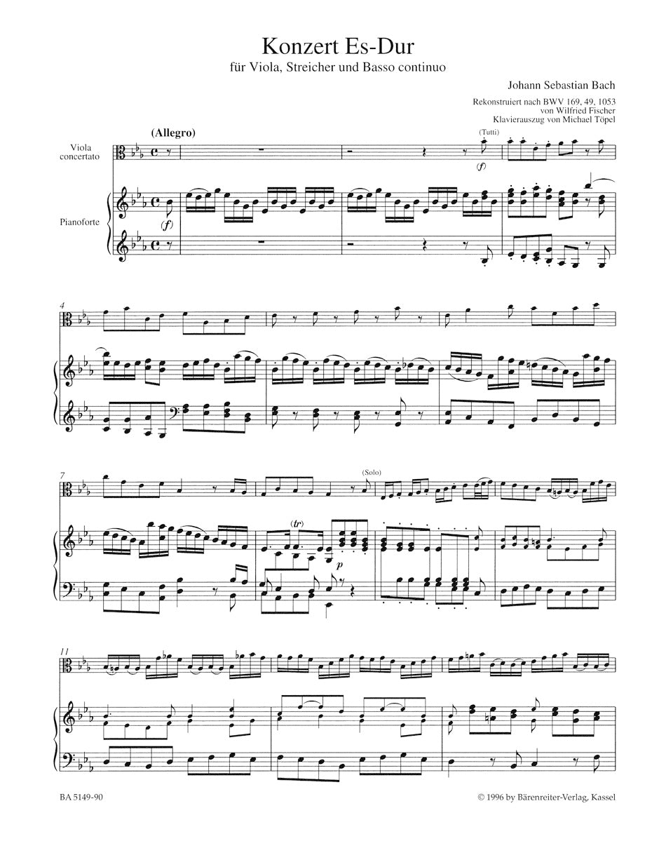 Concerto in G min for Viola, Strings and Bc reconstructed from BWV 169, 49 and 1053