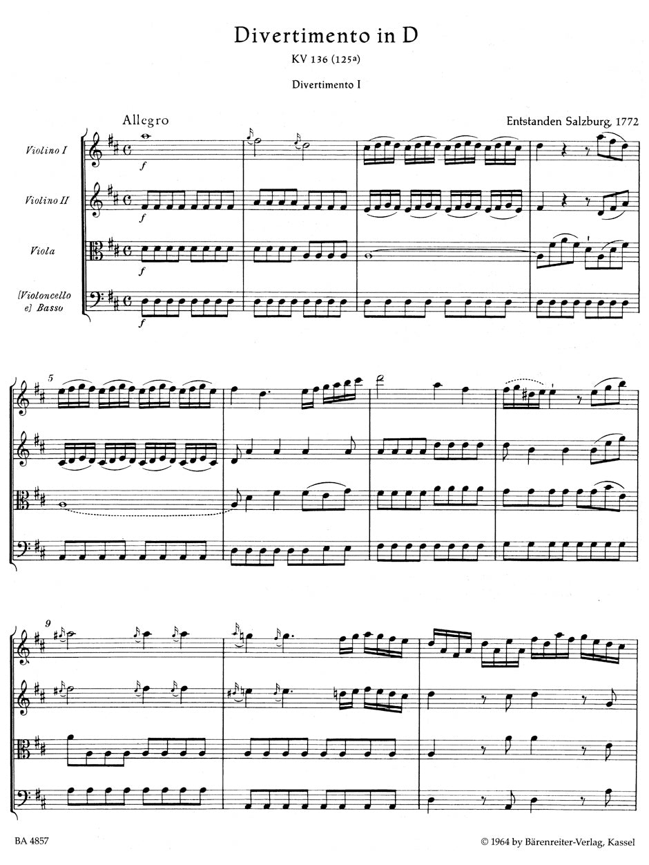 Three Divertimenti for Strings K. 136-138 (125 a-c)