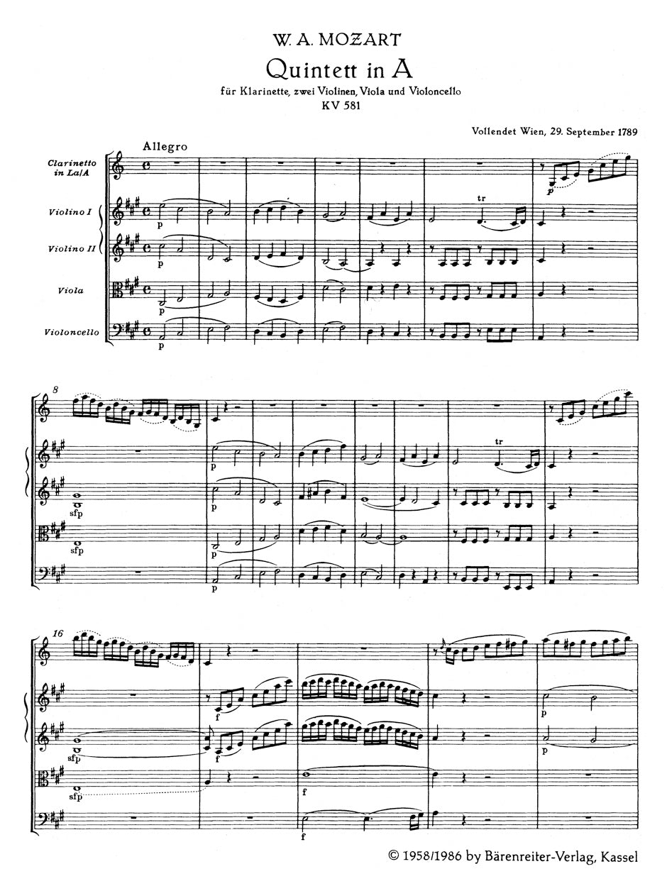 Clarinet Quintet in A maj K. 581