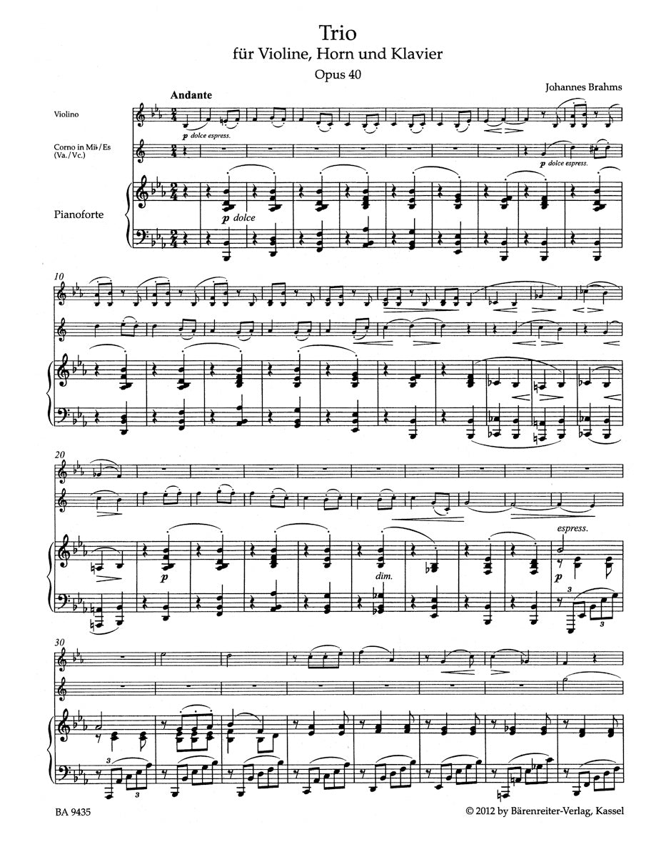 Trio for Pianoforte, Violin and Horn (Viola or Violoncello ) op. 40