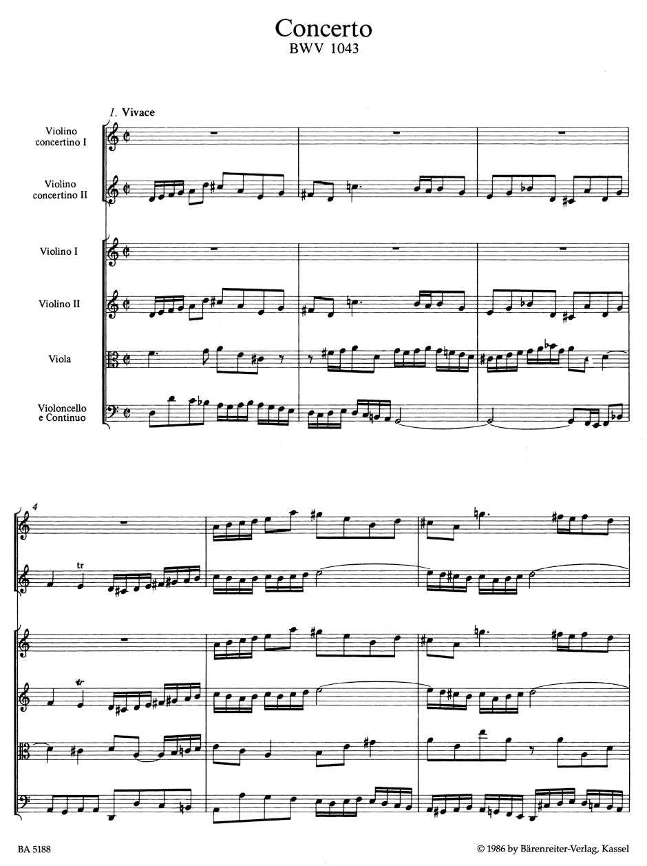 Concerto in D min BWV 1043 for two Violins, Strings and Bc
