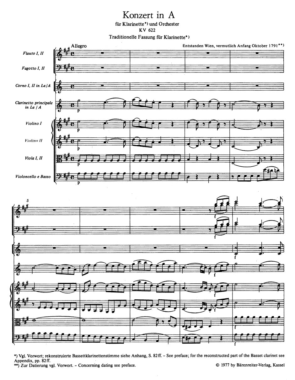 Clarinet Concerto in A maj K. 622