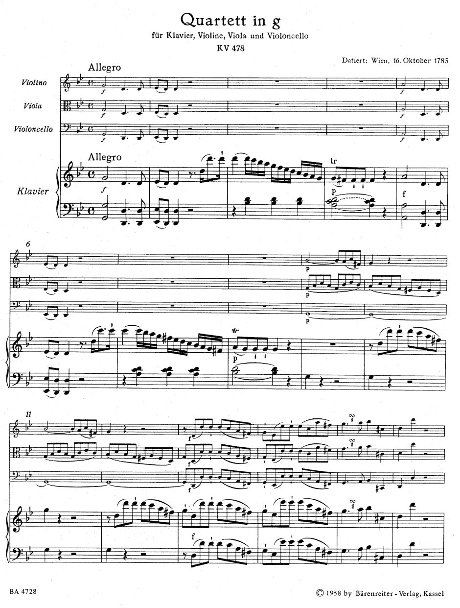 Piano Quartet in G min K. 478