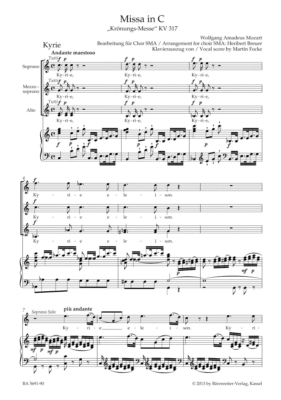 Missa in C maj K. 317 - Coronation Mass
Arranged for Female Choir SMA