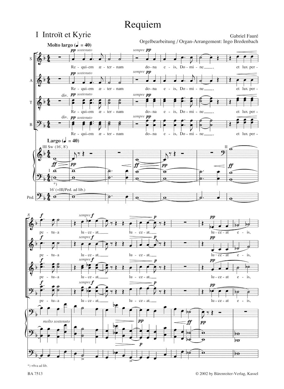 Requiem. Arranged for Solo Voices, Chorus and Organ