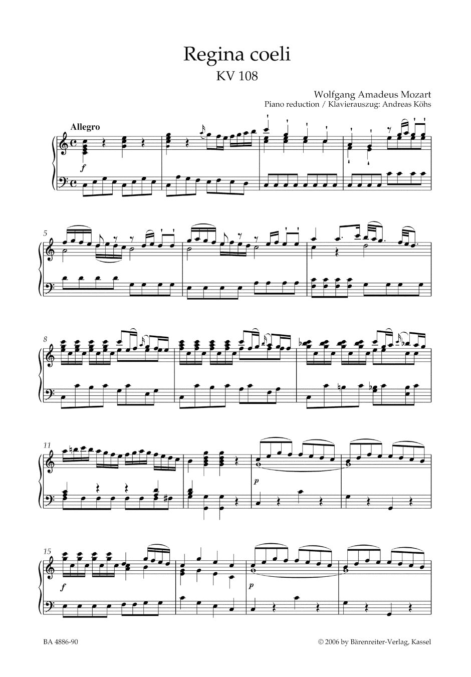 Regina coeli in C maj K. 108 (74d)