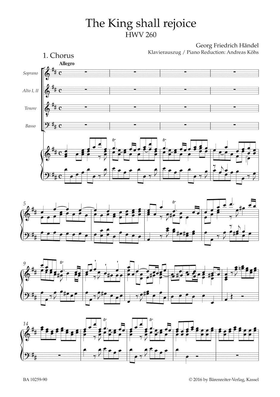 The King shall rejoice HWV 260 for Choir (SAATBB) and Orchestra