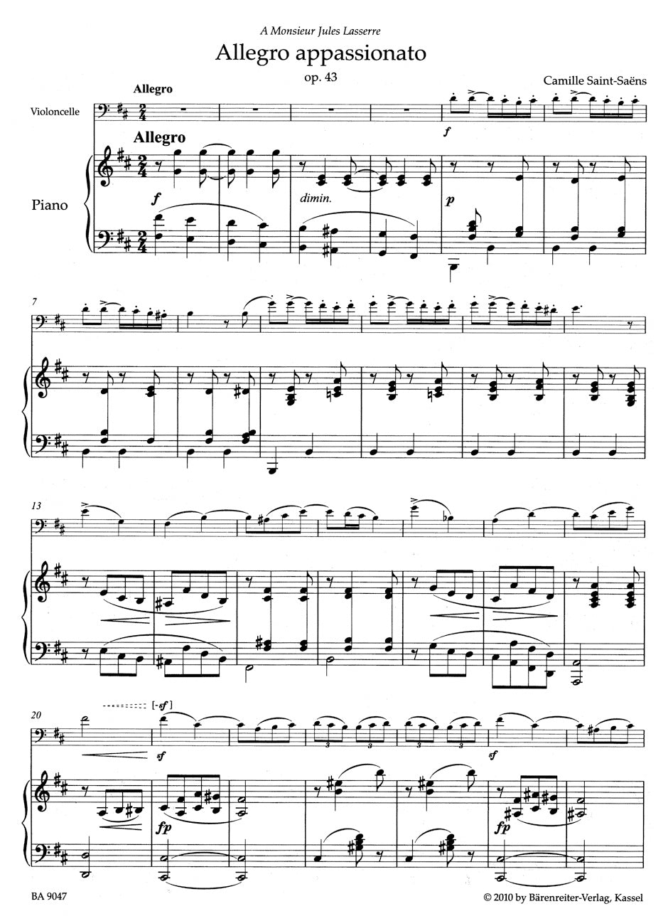 Allegro appassionato in B min op. 43 for Violoncello and Piano