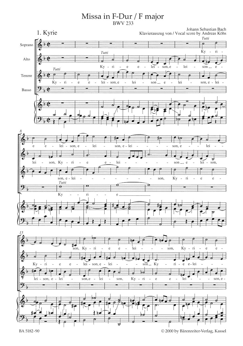 Lutheran Masses: Mass in F maj BWV 233