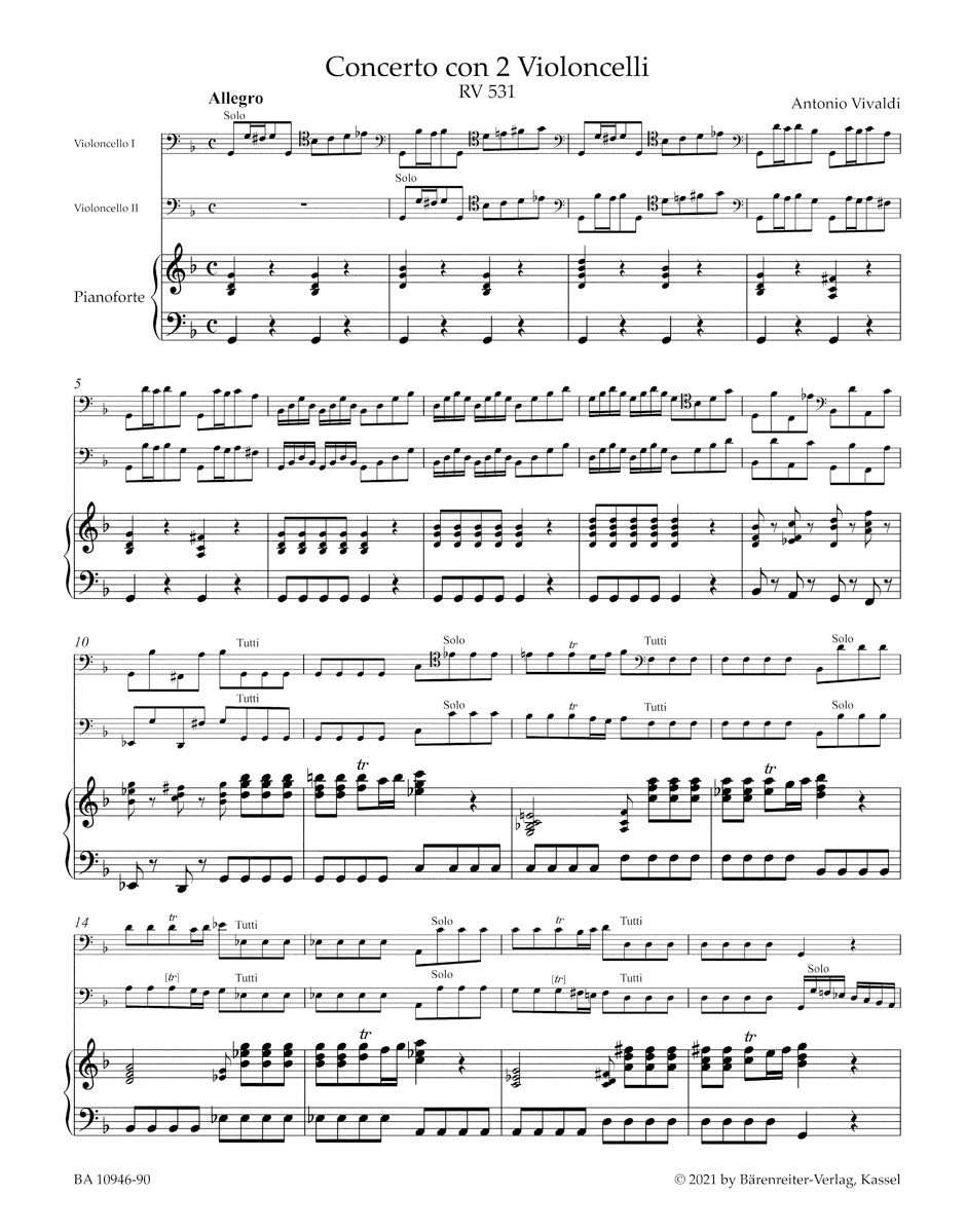 Concerto in G min for two Violoncello s, Strings and Basso Continuo RV 531