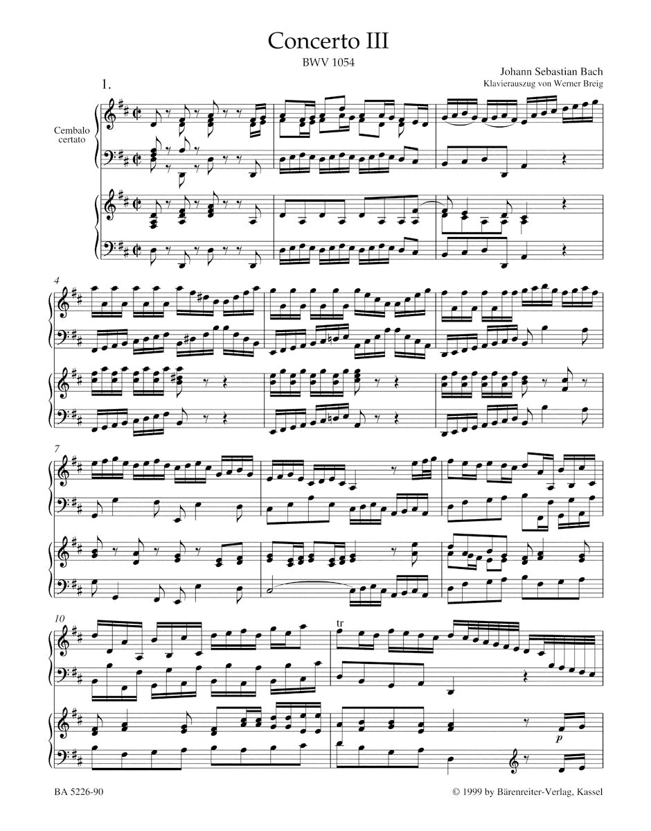 Concerto III in D maj BWV 1054 for Harpsichord and strings
