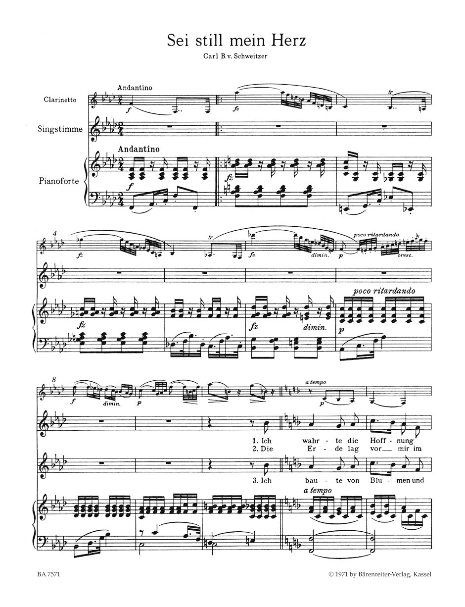 Six German Songs op. 103 for Voice, Clarinet and Piano