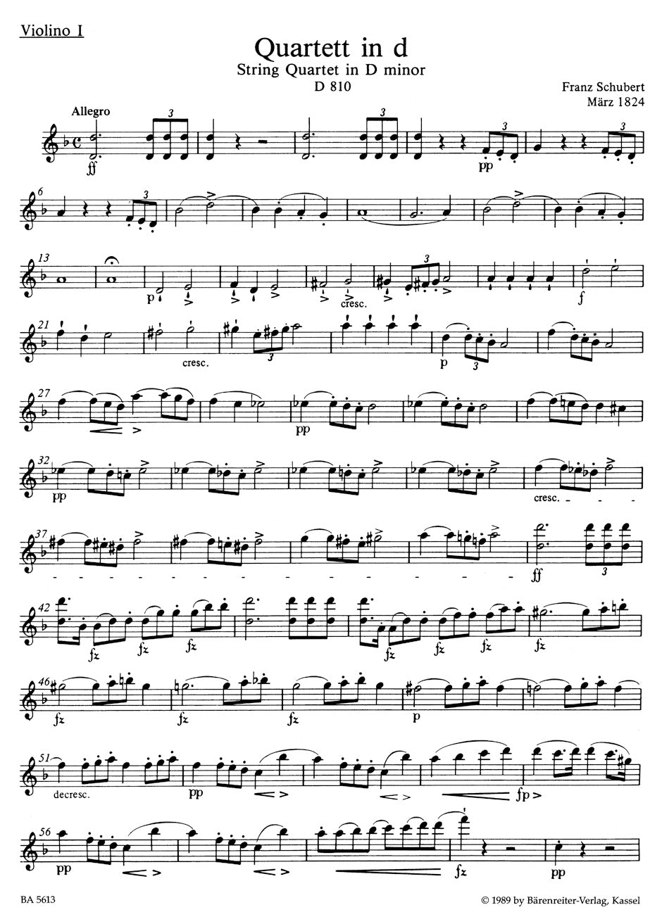 Quartet in D min "Death and the Maiden" 
D 810