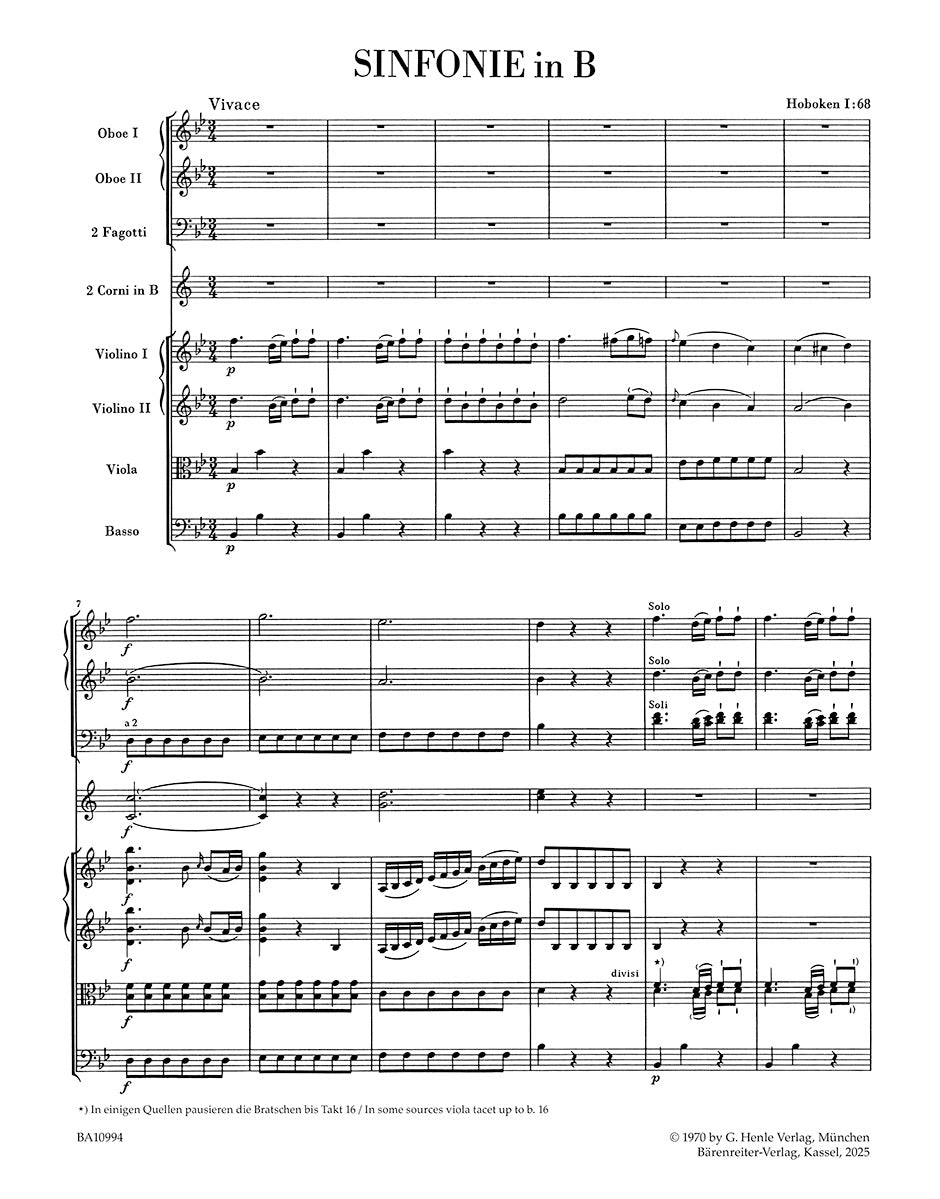 Symphony in B-flat maj Hob. I:68