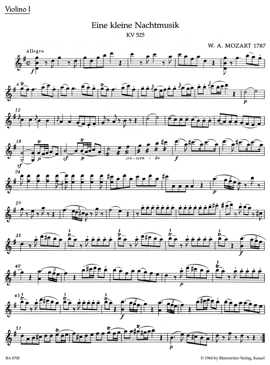 Eine Kleine Nachtmusik in G maj K. 525 for String Quartet