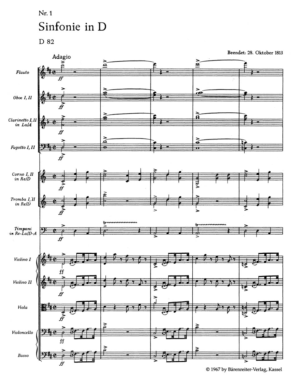 Symphony No. 1 in D maj D 82