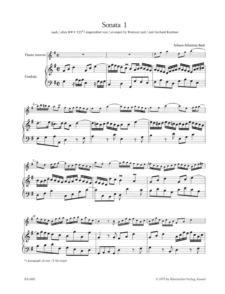 Six Sonatas after BWV 525-530 for Flute and obbligato Harpsichord
Vol. 1: Sonatas 1 and 2