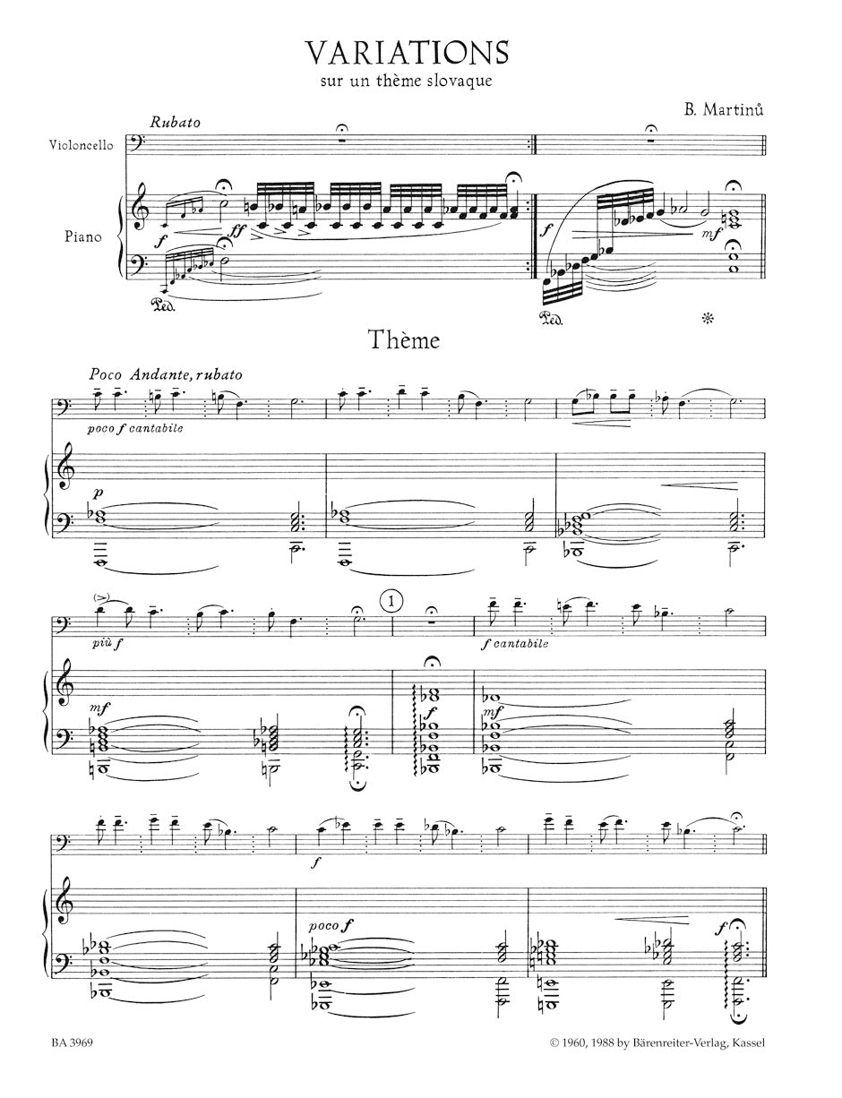 Variations on a Slovakian Theme for Violoncello & Piano