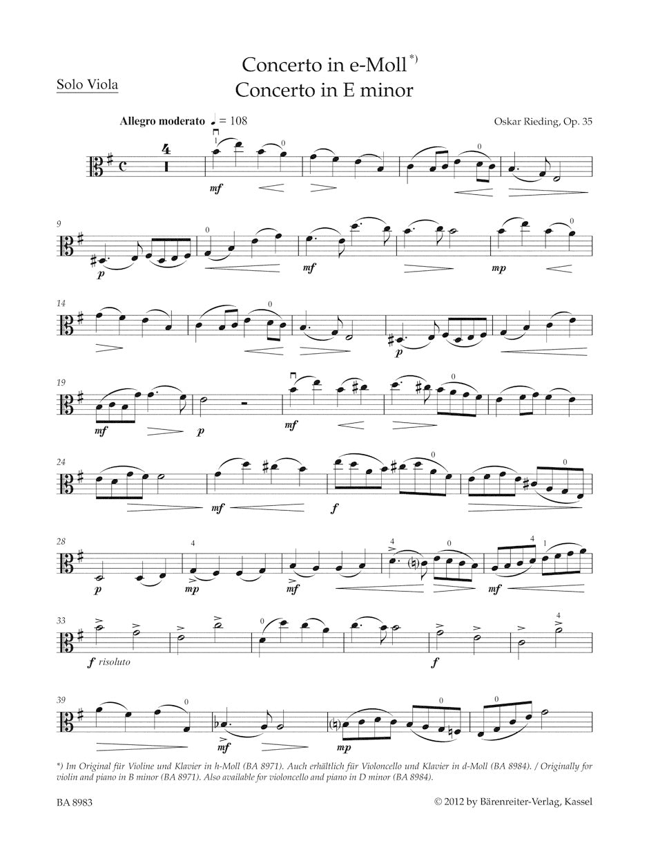 Concerto in B min op. 35 arranged for Viola
