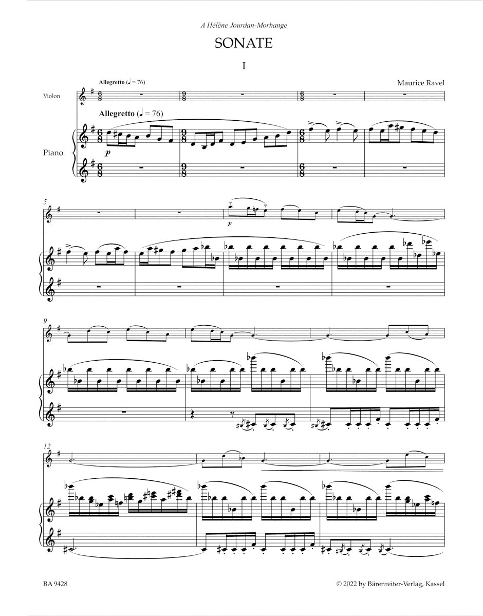 Sonate for Violin and Piano. 
Berceuse sur le nom de Faure