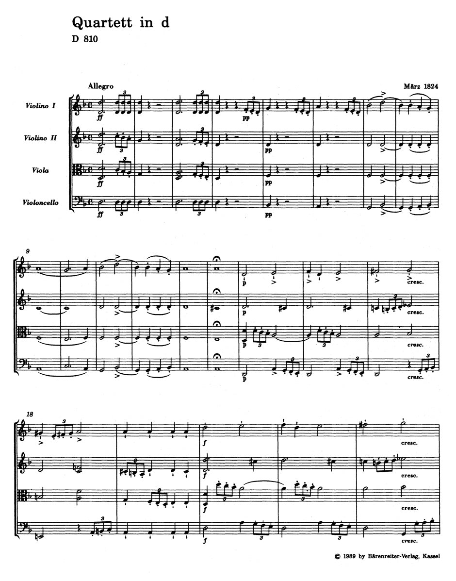 String Quartet in D min D 810 "Death and the Maiden"