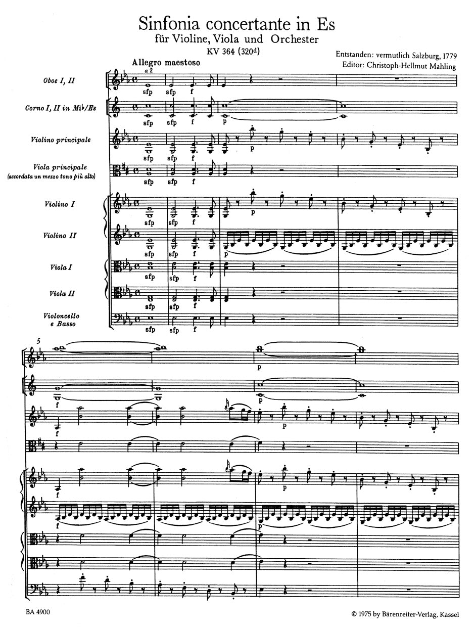 Sinfonia concertante in E-flat maj K. 364 
for Violin, Viola & Orchestra