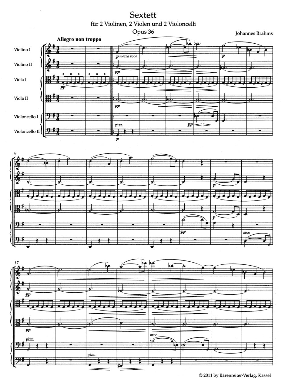 Sextet in G maj op. 36 for two Violins, 2 Violas and 2 Violoncelli