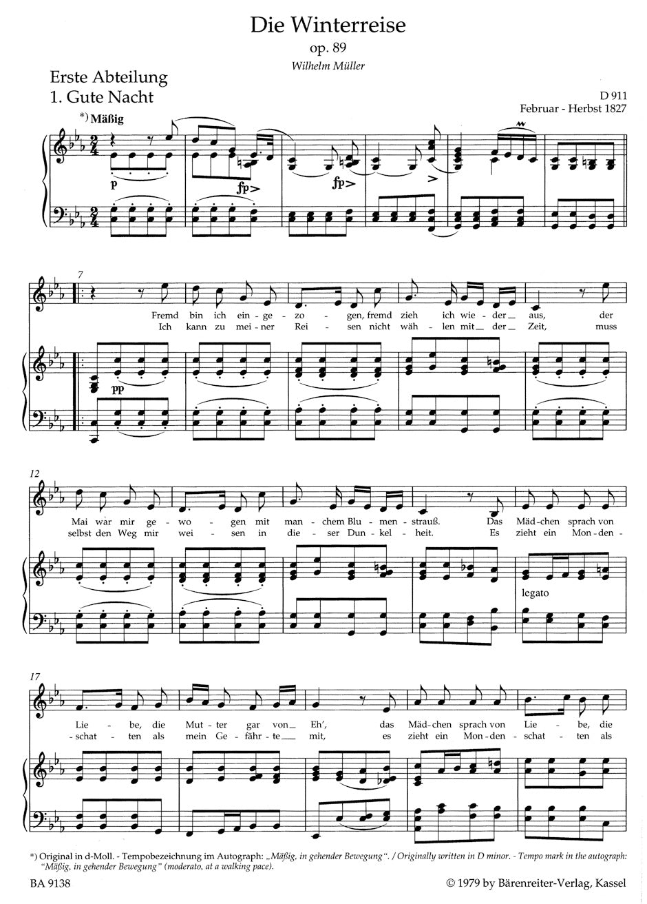Winterreise op. 89  for Middle Voice