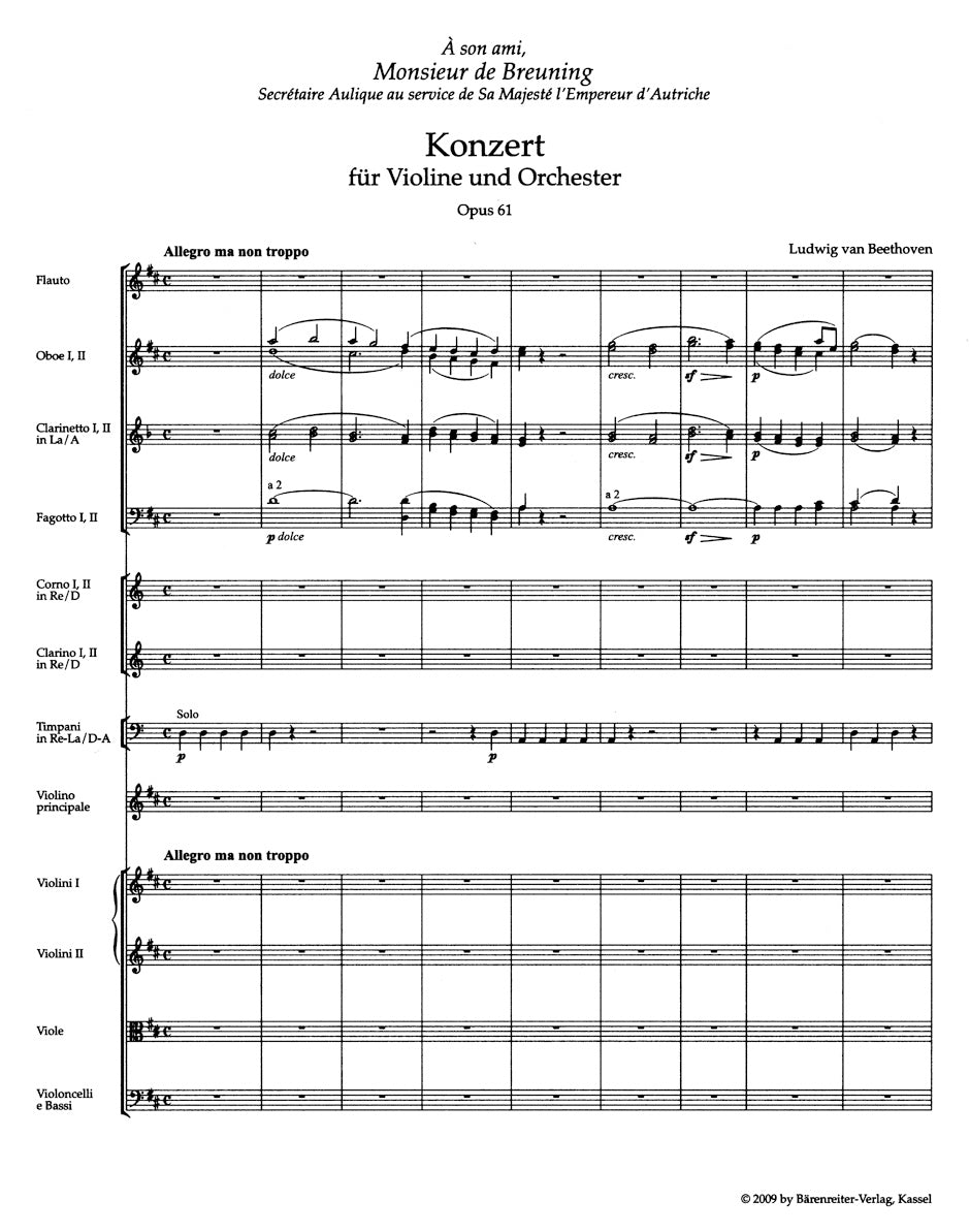 Concerto in D maj for Violin and Orchestra op. 61