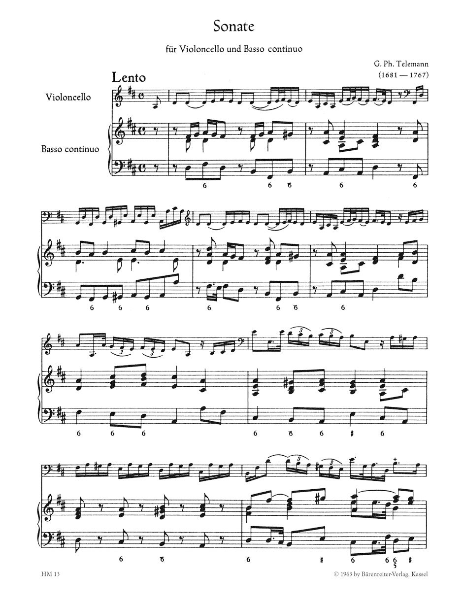 Sonata in D maj from "Der getreue Musikmeister" for Violoncello and Piano