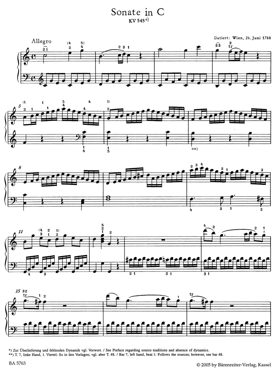 Sonata in C maj "facile" K. 545