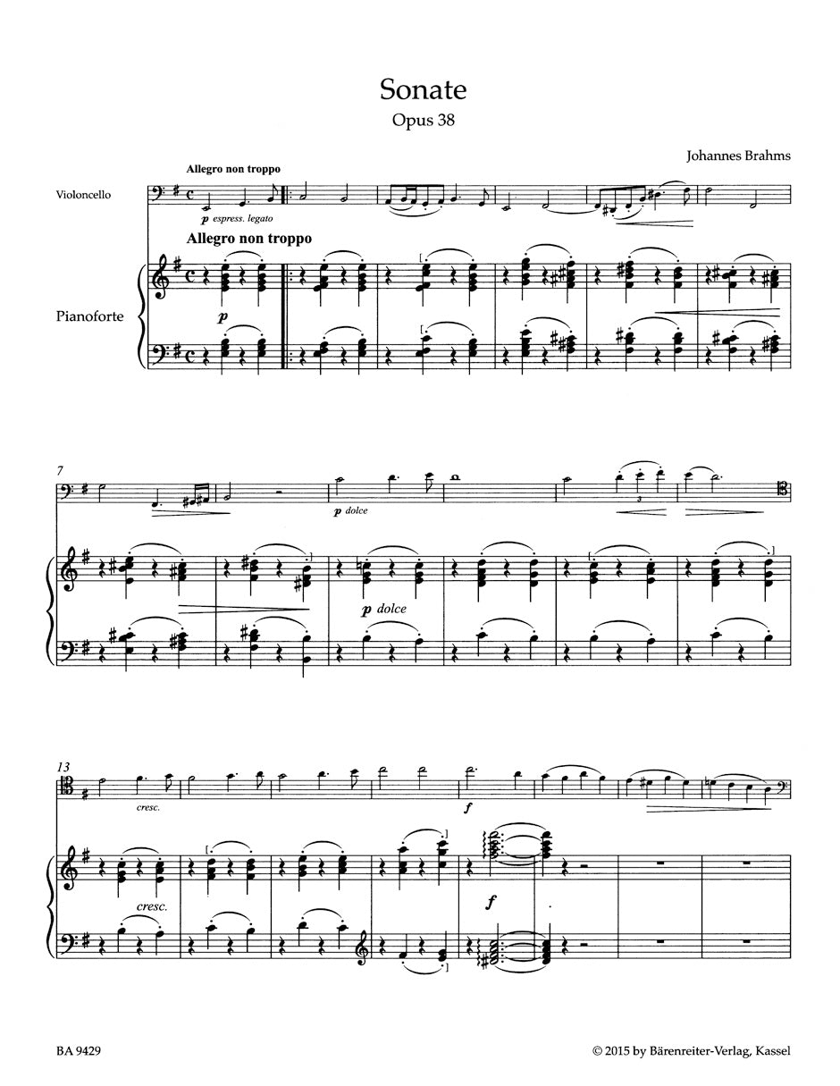 Sonata in E min for Violoncello and Piano op. 38